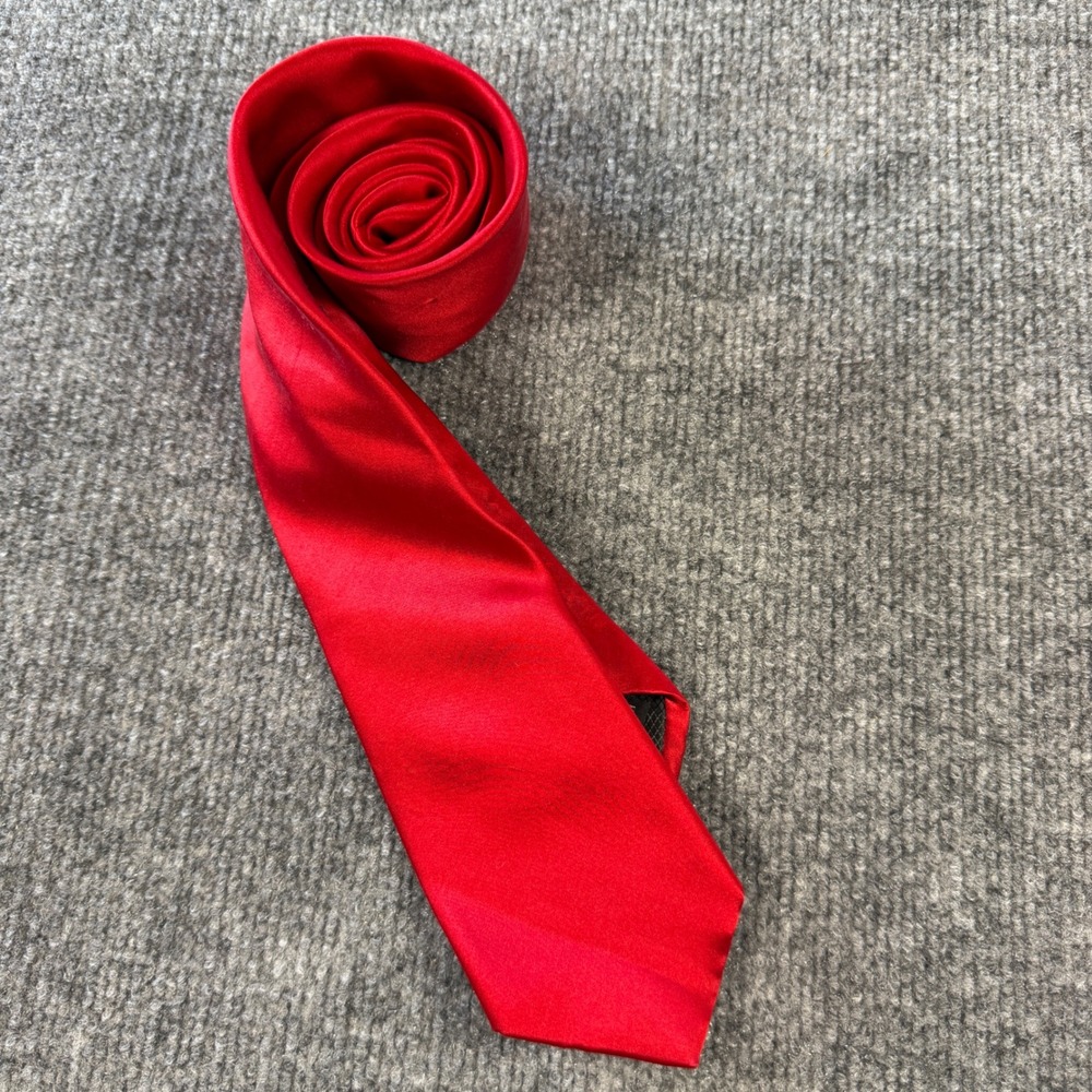 Preppy Vintage 90s Nicole Miller Solid Red Silk Necktie OS Luxury Minimalist